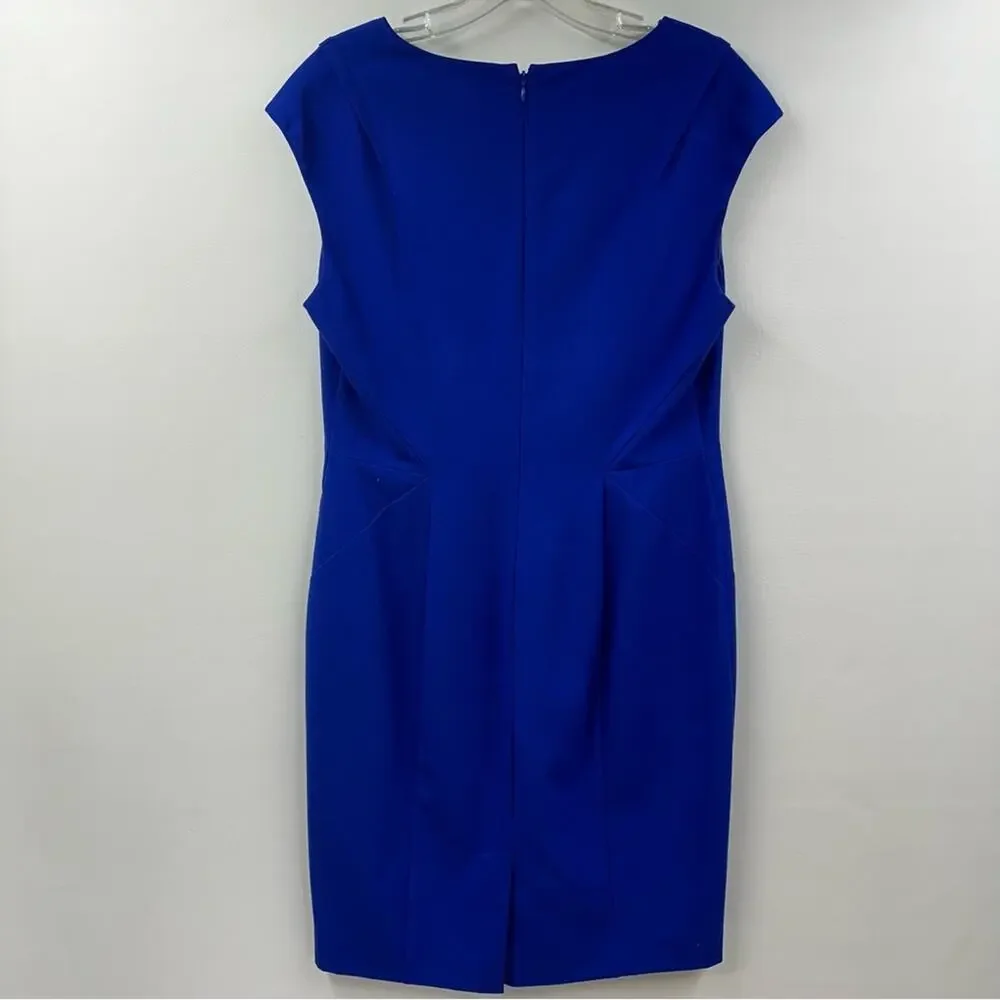 Calvin Klein Sheath Dress V‎ Neck Back Zip Cap Sleeve Blue Career Size 10